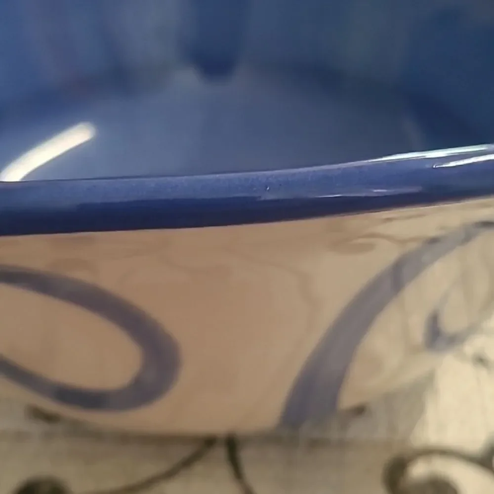 Gail Pittman Blue Ceramic Bowl with Swirl Design